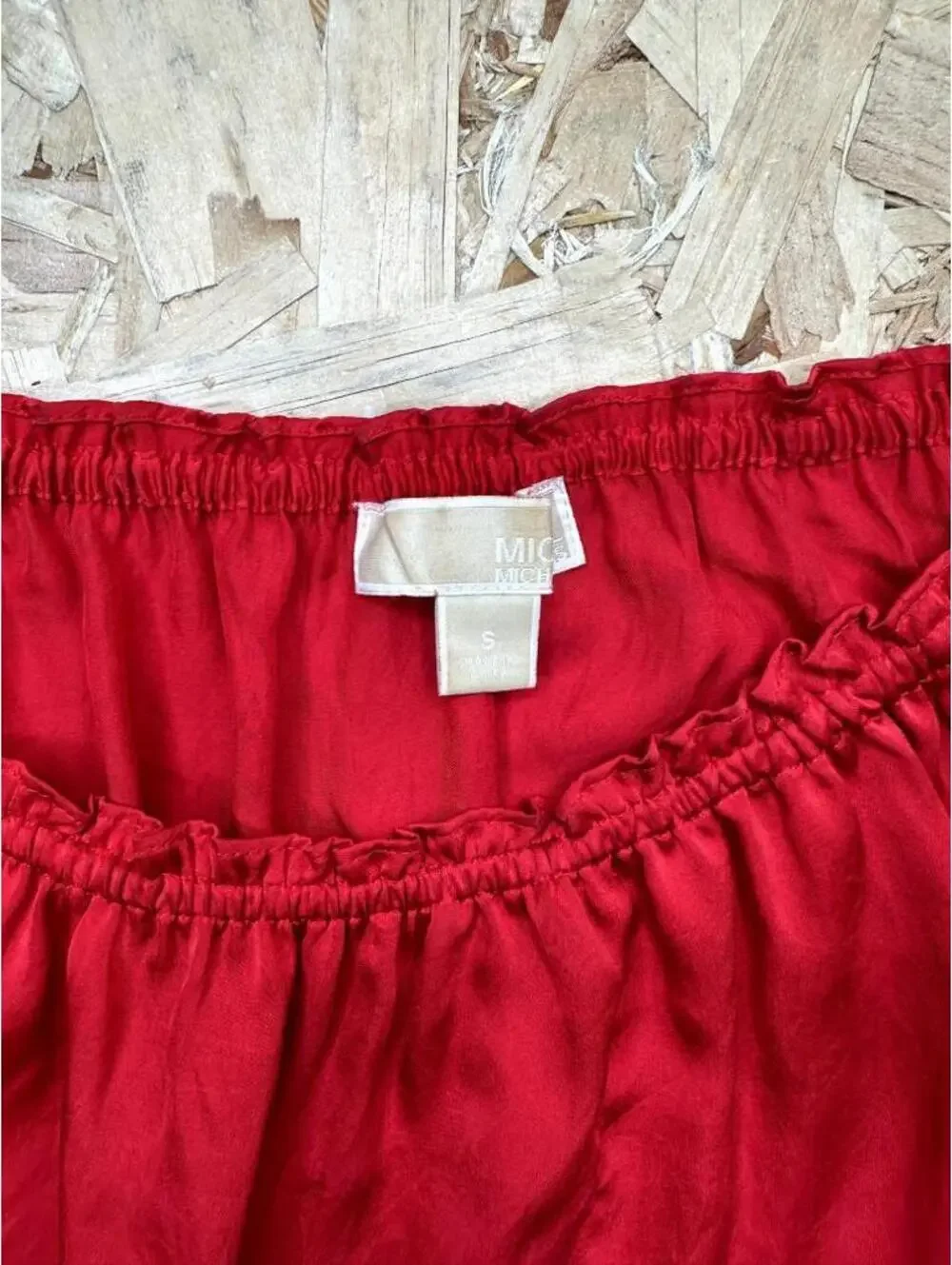 Michael Kors Off The Shoulder Blouse Womens Small Red Smocked Waist Silk Top